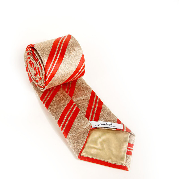 MATTABISCH BEIGE & RED STRIPED TIE | MENS - Picture 2 of 4